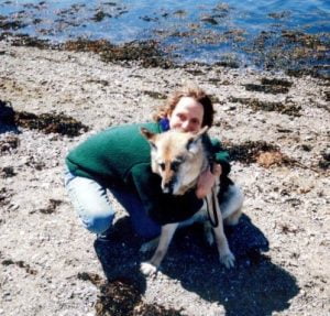 Sue hugs 15 year old Quoddy on Quoddy's last day on this earth